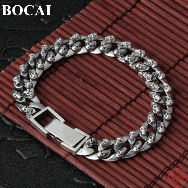 Браслет BOCAI из стерлингового серебра 925 пробы с подвесками для женщин и мужчин