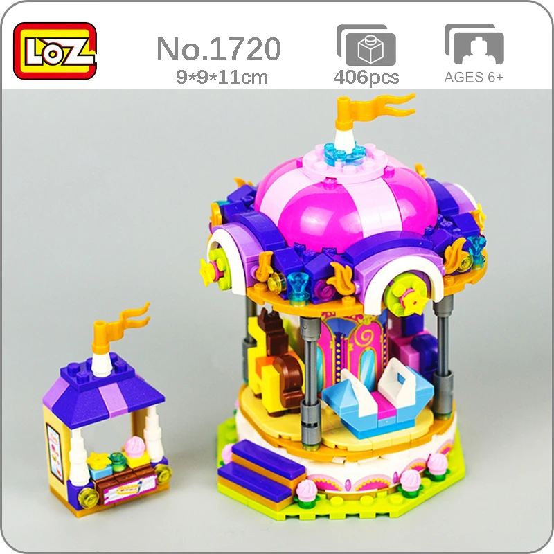 

LOZ 1720 Dream Amusement Park Merry-go-round Carousel Horse Architecture DIY Mini Blocks Bricks Building Toy for Children no Box