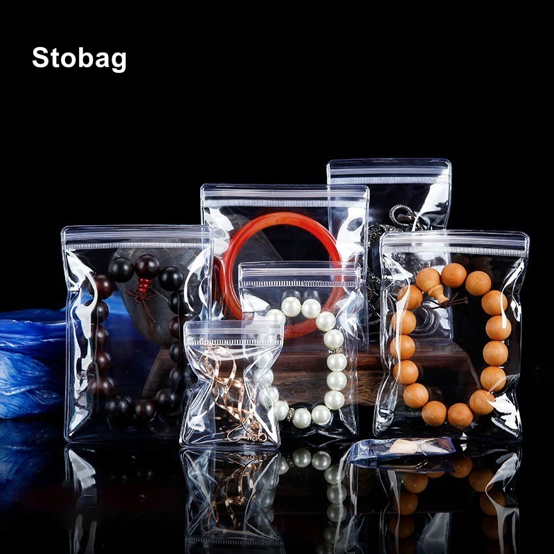 StoBag Transparent Plastic Jewelry Packaging Ziplock Bags Small Waterproof Sealed Thickened Pouches Earrings Bracelets Organizer