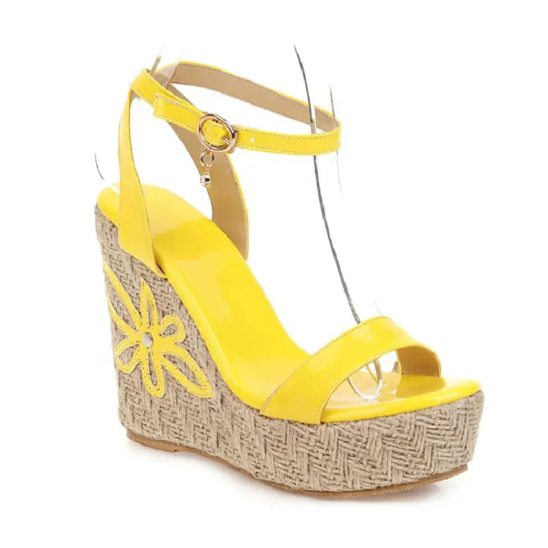Женские летние туфли QPLYXCO размера плюс 33-46 желтые розовые на платформе с