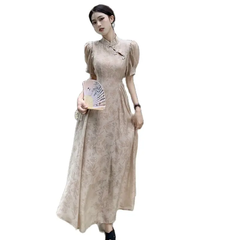 

Женское платье-Ципао с пышными рукавами, свободное и удобное тонкое платье в стиле ретро, лето 2023