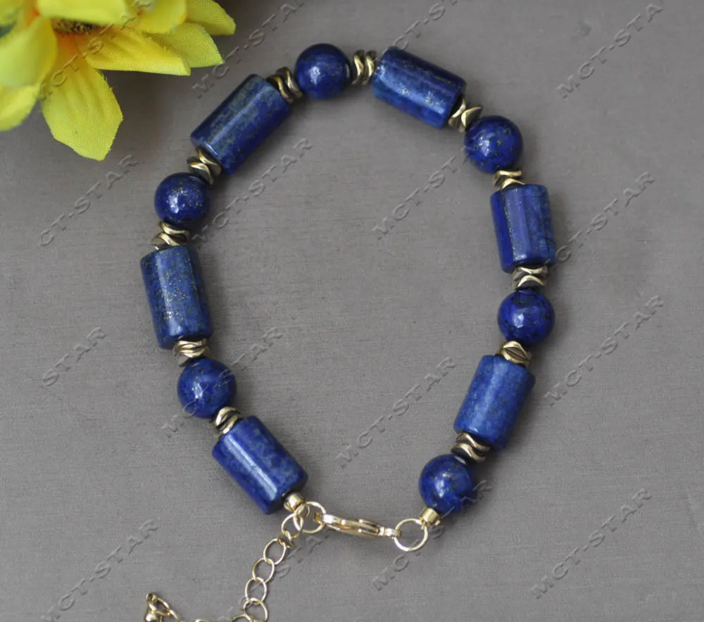 Z13457 оптовая продажа 5 шт. 10 '✕ мм Синий Круглый цилиндрический браслет из