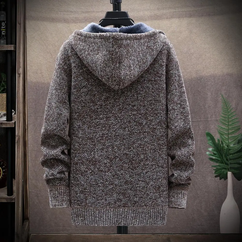 

Men Spring Autumn Knitting Coat Stylish Men's Hooded Knit Cardigan Coat with Zipper Placket Pockets Ribbed Hem for Spring Autumn