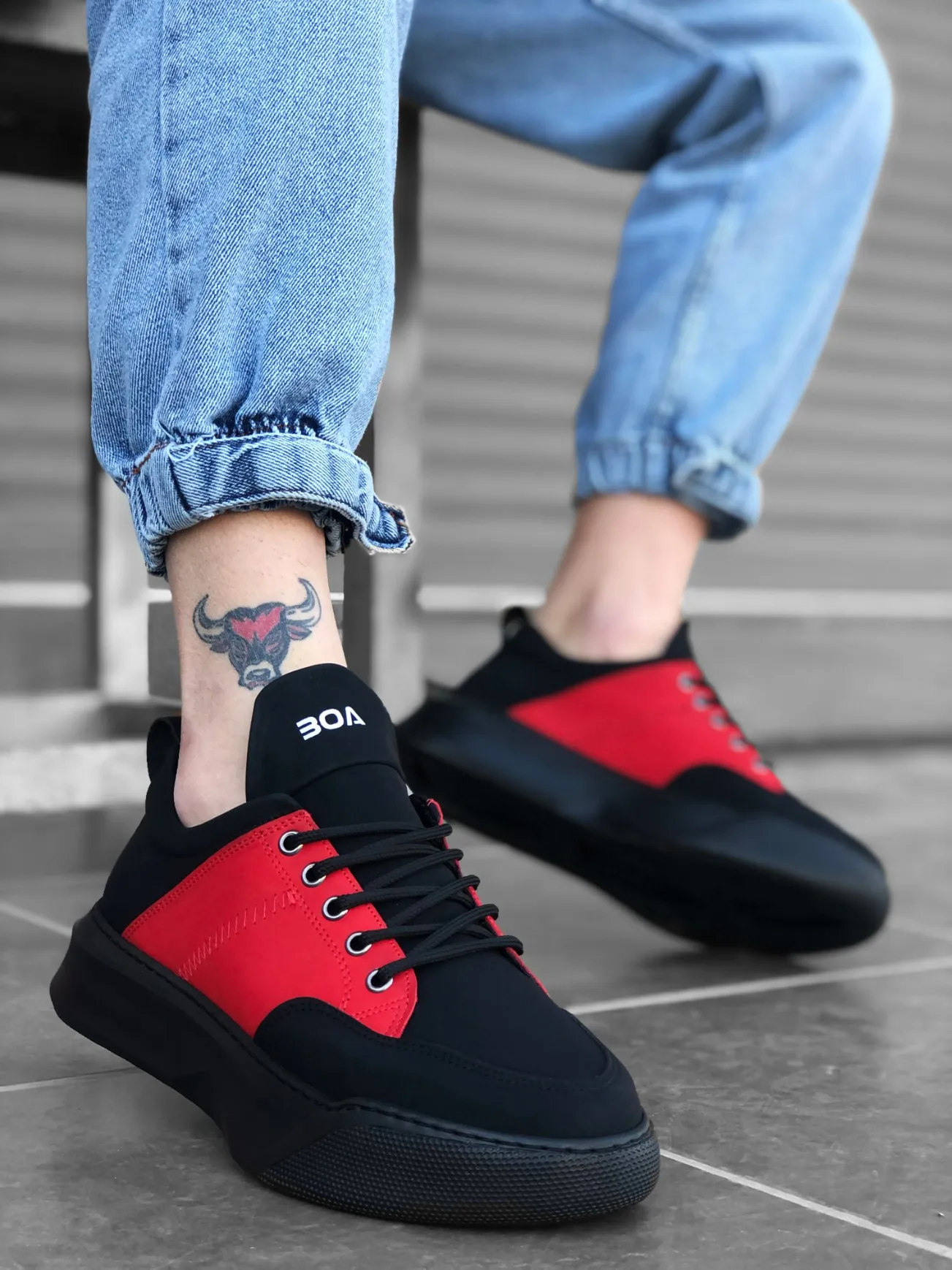 BOA Causal Sports Men 'S Shoes Black Red Casual High Outsole Lace-Up New Generation Original Design Brand Model Trend BA0163