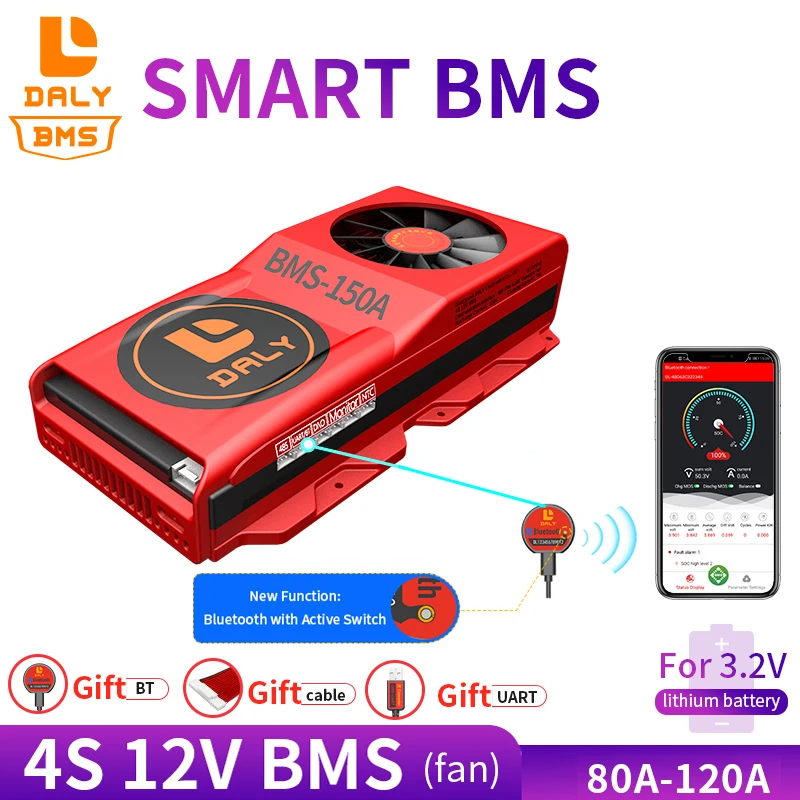 

Smart BMS 3,2 V LiFePO4 BMS 4S 12V 80A 100A 120A с функцией Bluetooth UART RS485 CAN NTC и вентилятором