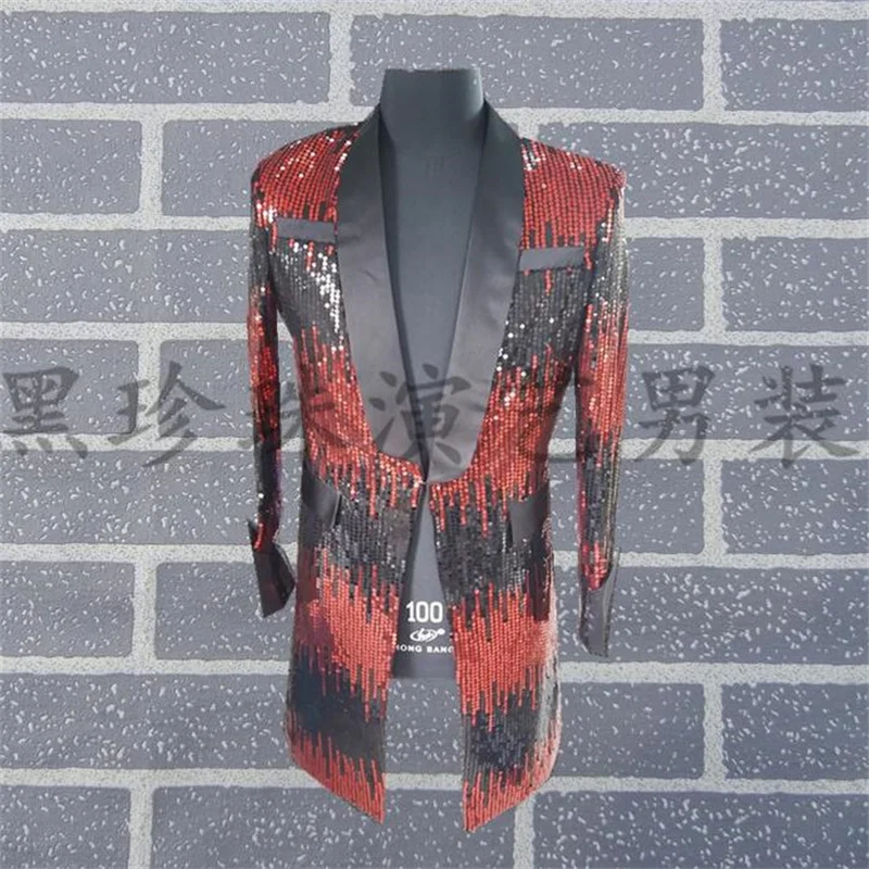 

men suits long designs performance wear stage costumes for singers men sequin blazer dance clothes jacket star style dress punk