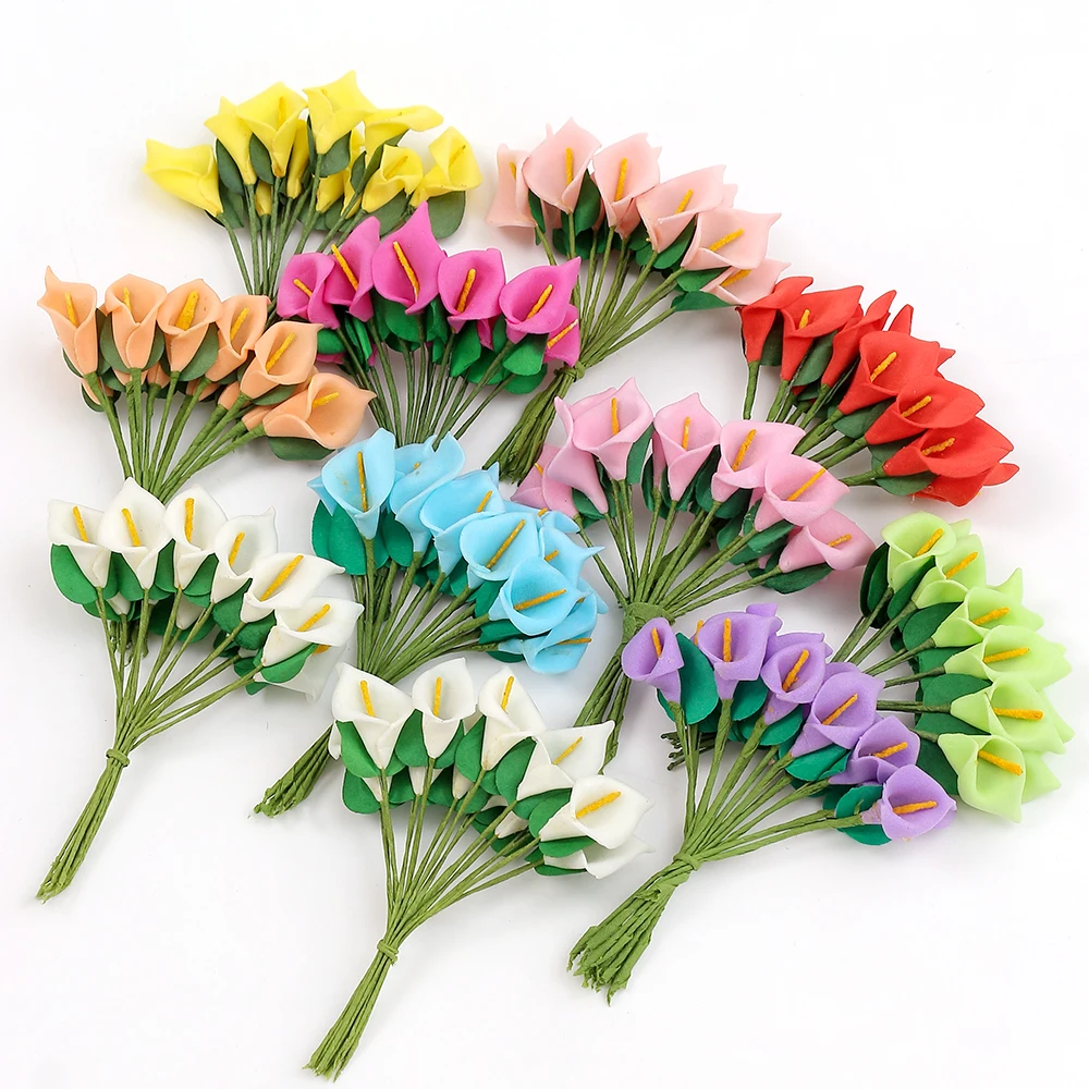 

12 Mini Calla Lily Artificial Flowers Foam Artificial Flowers For Home Decoration Wedding DecorationGarland Accessories