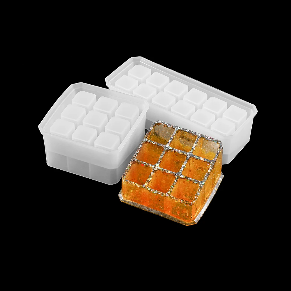 

Crystal Epoxy Resin Mold Square Checkered Lipstick Storage Box Mold For Hand Craft Epoxy Resin Mold DIY Jewelry Making Findings