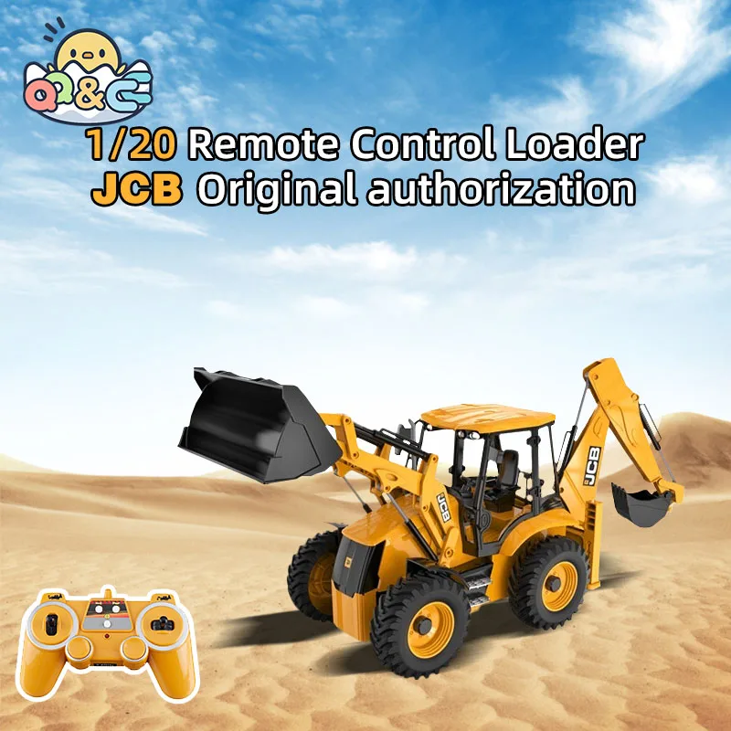 RC Backhoe Loader DOUBLE E  E589 1:20 Excavator Remote Control Car Engineering Vehicle Truck Model Bulldozer Trailer Toy for Boy