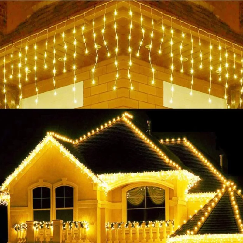 

5M Christmas Garland Curtain Lights Outdoor Waterproof String Lights Droop 0.4-0.6m Christmas Decoration for Eaves Garden Lights