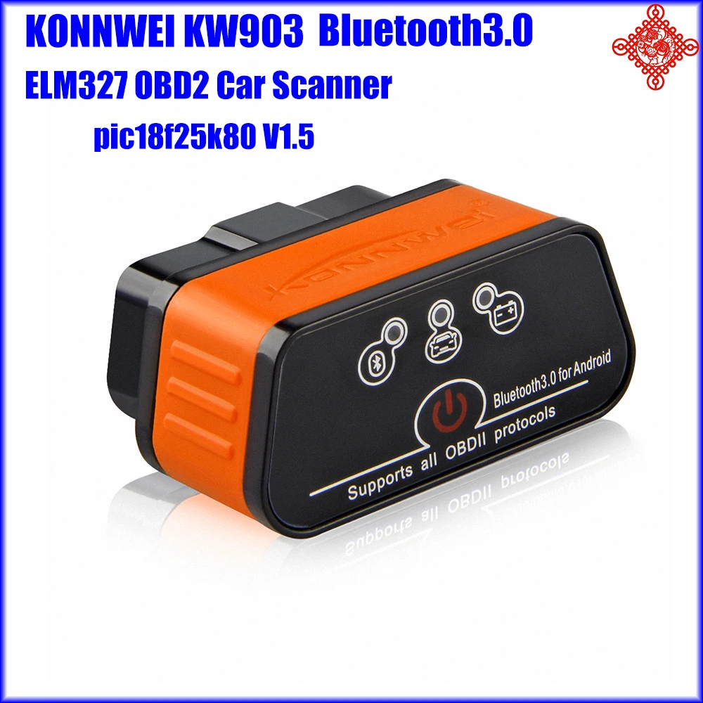 

KONNWEI KW903 ELM327 OBD2 Car Scanner Bluetooth 3.0 Compatible elm327 V1.5 pic18f25k80 Chip Automotive Car Diagnostic Tools