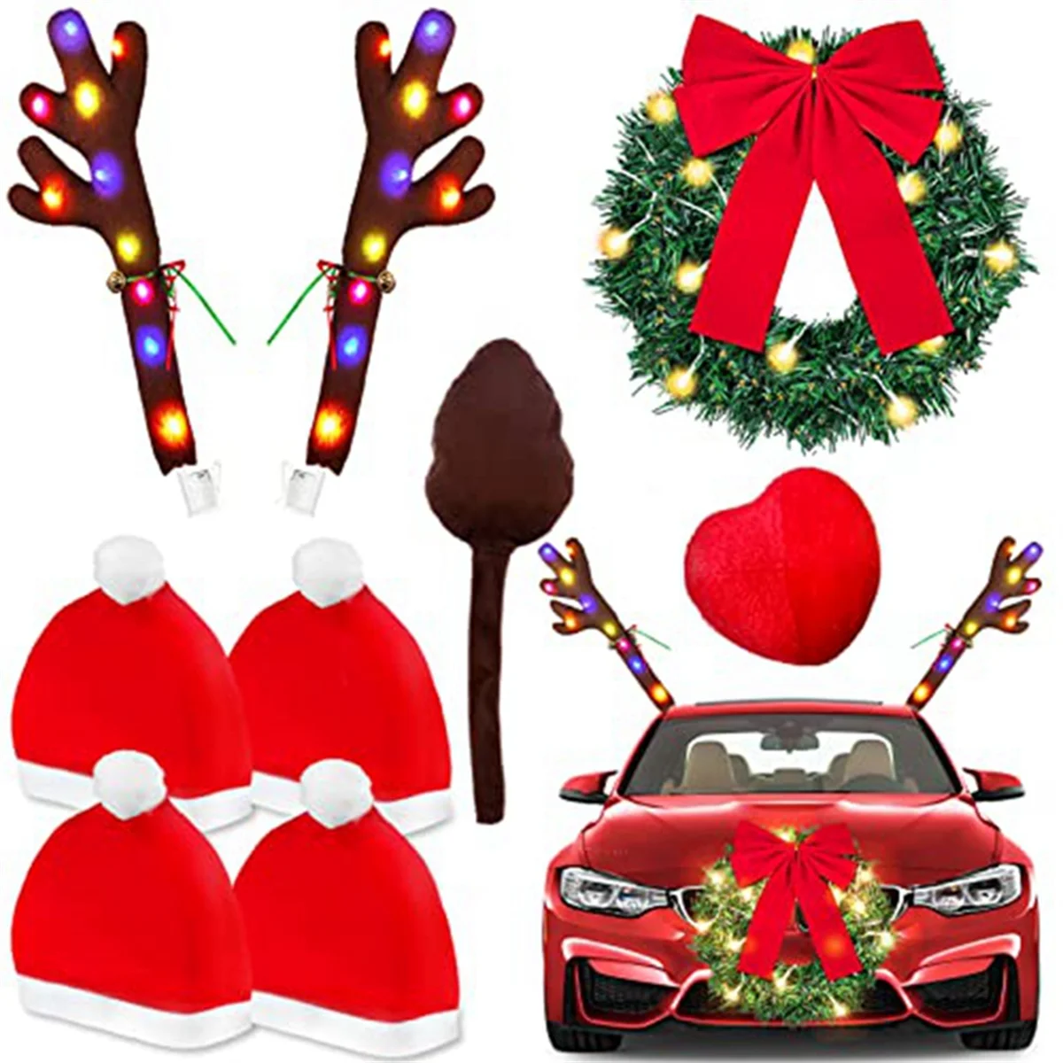 

4Pcs Santa-Claus Hat Car Seat Headrest Cover Cute Car Decor Interior Car Decoration, Suitable for Most Car Headrests