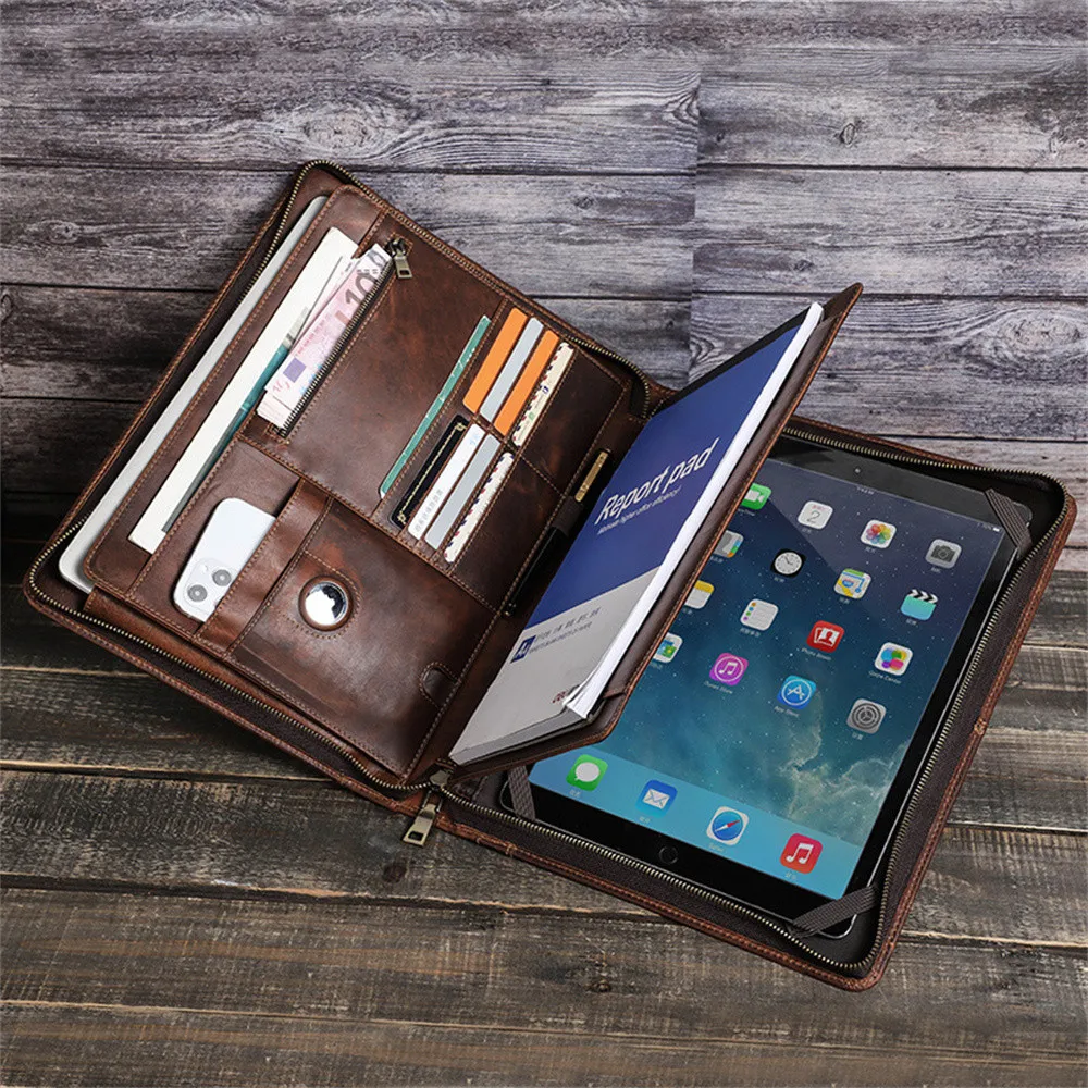 Portable multi-functional leather bag for iPad Pro 12.9 Crazy Horse skin Apple tablet computer protective case