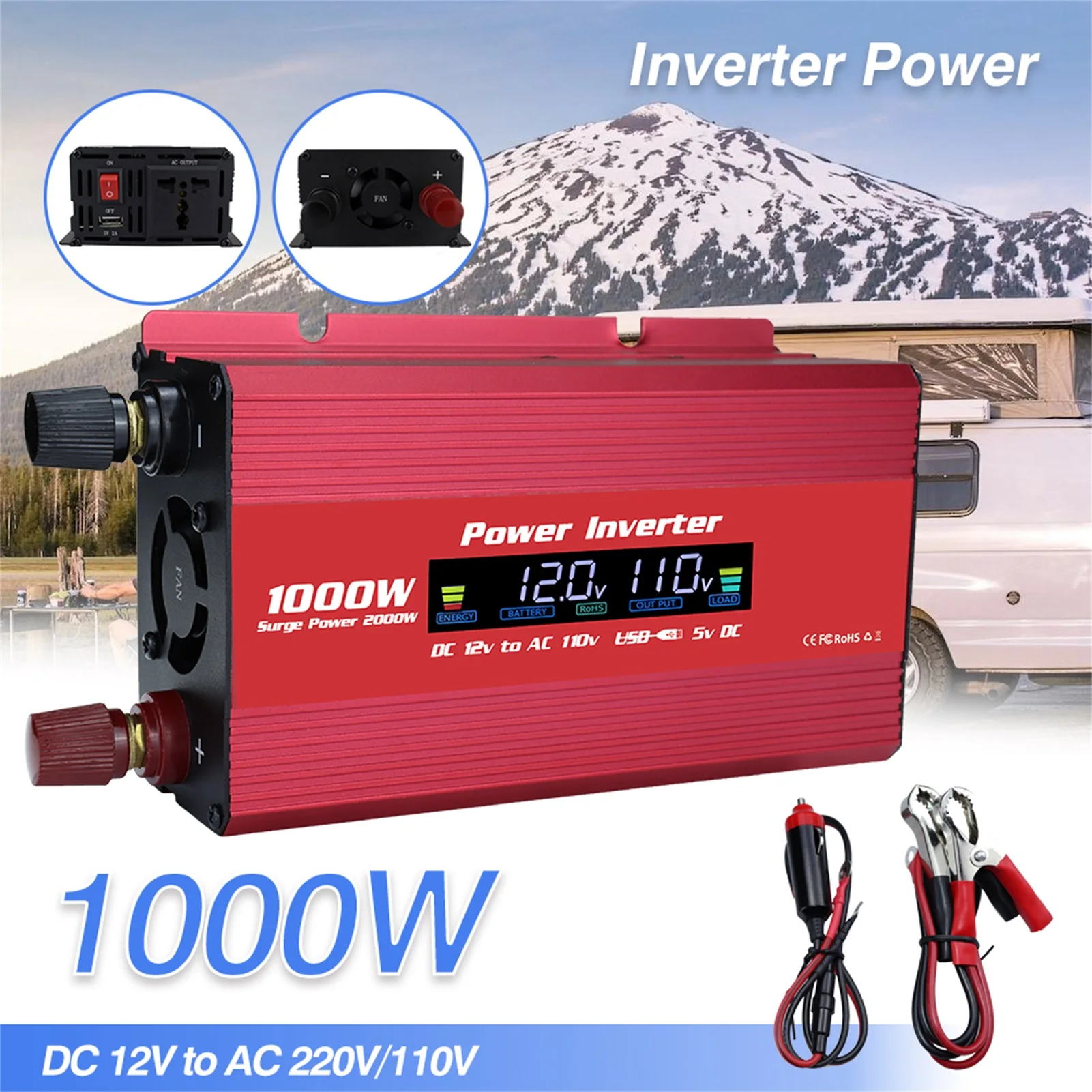 

Car Power Inverter Converter Charger 1000W/2000W 12V To 220V / 110V Converter Adapter Modified Sine Wave Convertor Car Inverter