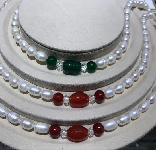 Женское Ожерелье из натурального белого пресноводного жемчуга с агатом 7-8 мм