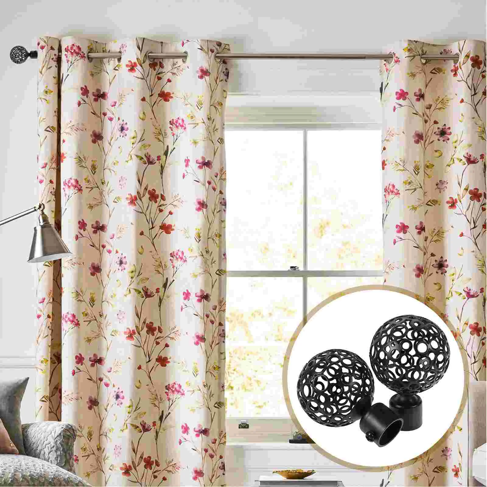 

2pcs Curtain Rod Decorative Head Roman Rod Accessories for Home (Black)