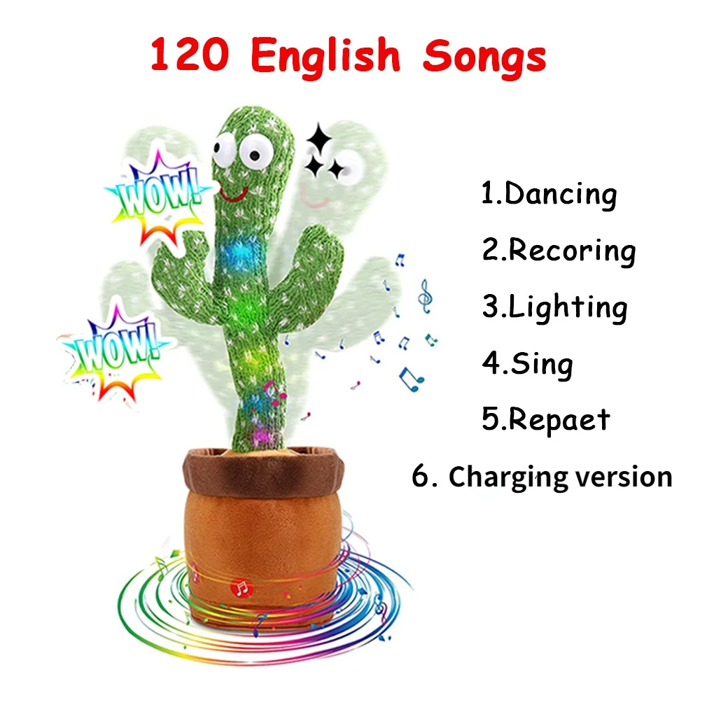 

Dancing Cactus 120 Song Speaker Talking Voice Repeat Plush Singing Dancer Cactus Toy Talk Plushie Stuffed Kawaii Toys for Baby