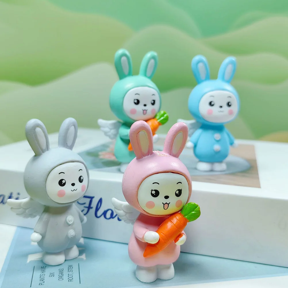 

4Pcs Cartoon Rabbit Statues Angel Rabbit Figurines Adorable Rabbit Decors Garden Bunny Sculptures