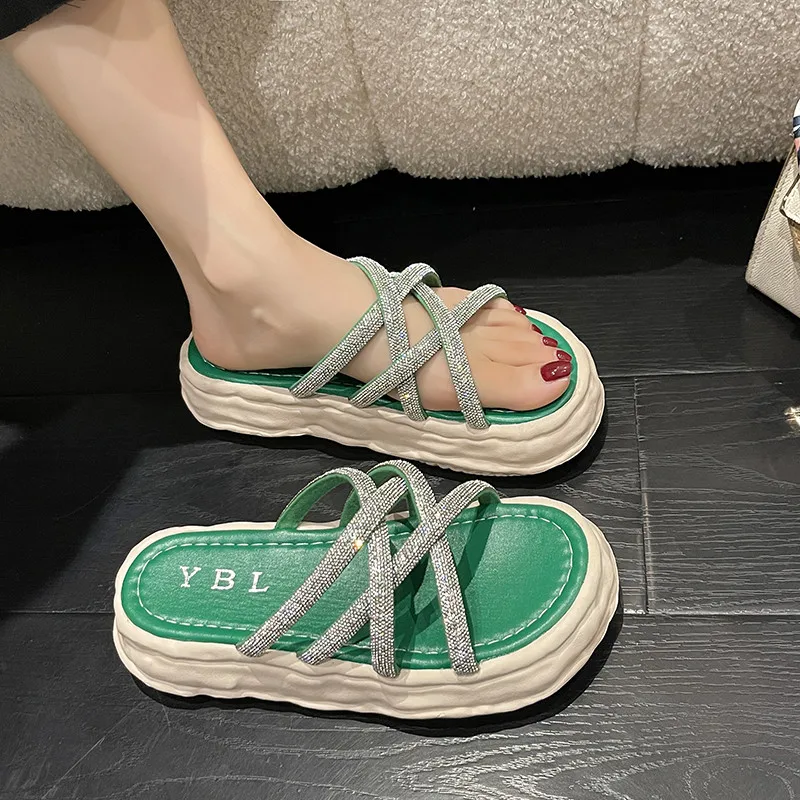 

Женские шлепанцы на плоской подошве, пляжные шлепанцы с блестками, 2022