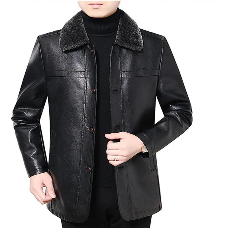 

Мужская кожаная куртка с бархатной подкладкой, повседневные куртки и пальто для мужчин среднего возраста, B280