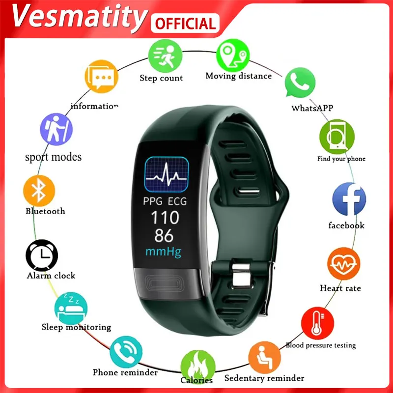 

Vesmatity P11 Plus Smart Bracelet Blood Pressure Heart Rate Monitor Band Fitness Tracker Pedometer Waterproof Sport Smartband