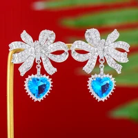 missvikki luxury bowknot sweet heart drop earrings full cubic zirconia for women wedding trendy earrings bijoux high quality