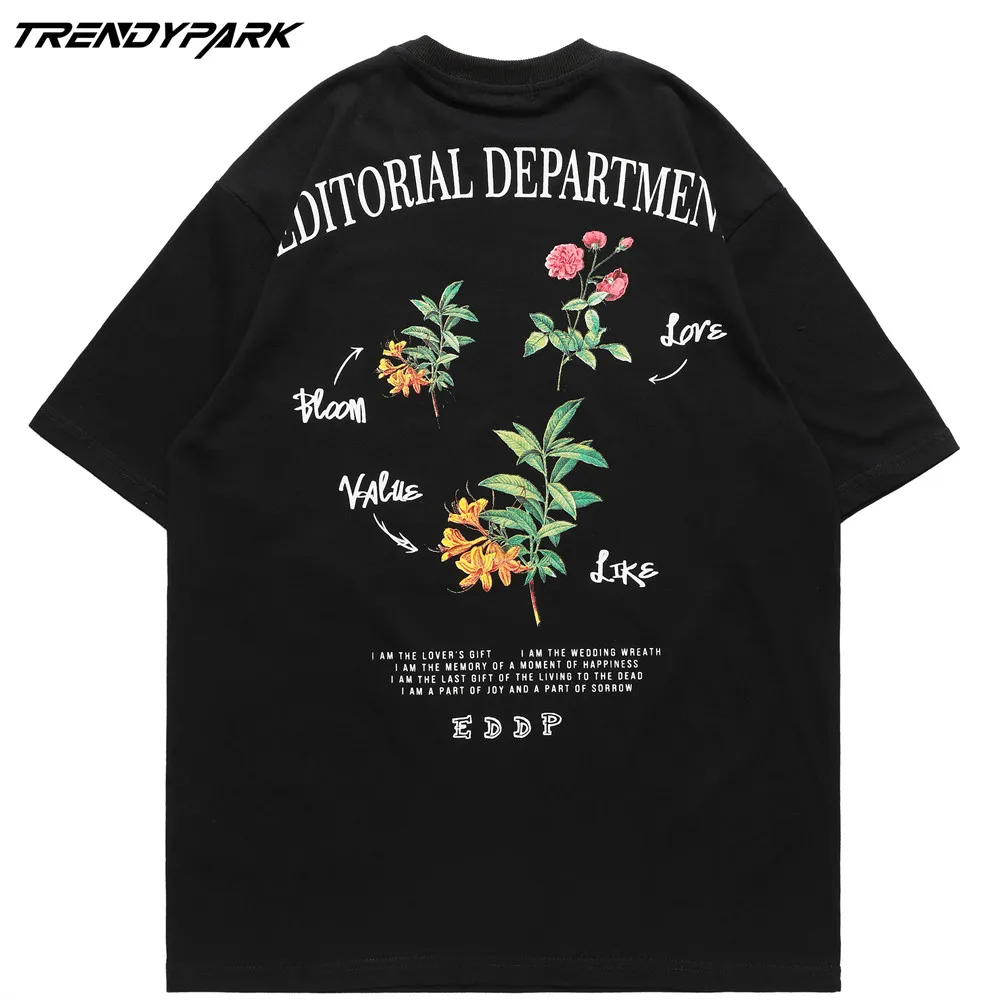 

Футболка мужская оверсайз с цветочным принтом и круглым вырезом, хлопковая рубашка с короткими рукавами, уличная одежда в стиле Харадзюку, ...