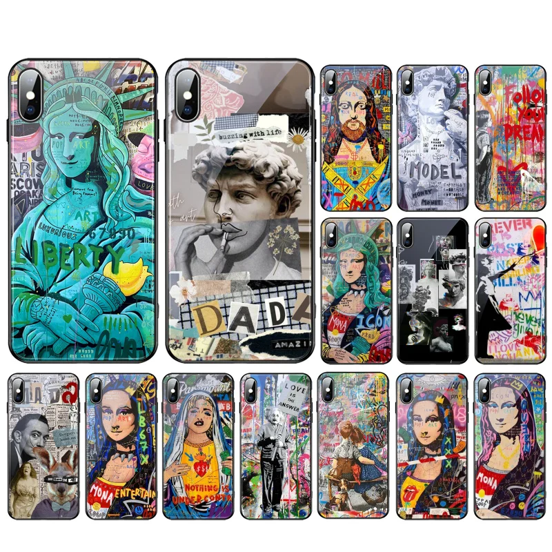 

Pop Street Graffiti Mona Lisa David Funda Cell phone case For iphone 13 12 11 Pro Max XS XR X 8 7 Plus SE2 Mobile Phones Case