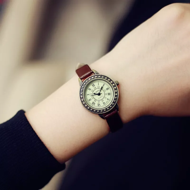 

designer vintage leather women bracelet watches brown retro roma quartz woman clock fashion small female wristwatches
