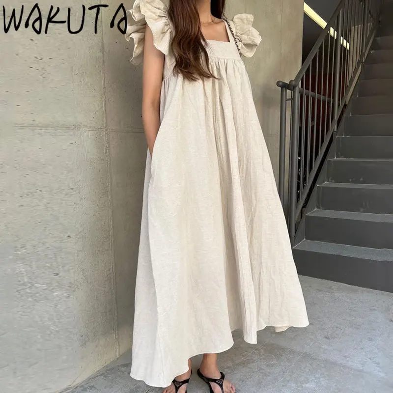 Винтажное модное женское платье WAKUTA летние повседневные свободные платья макси