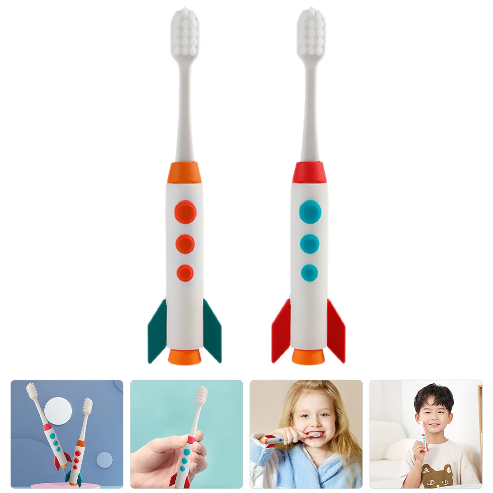 

2 Pcs Toddler Tooth Brush Kids Rocket Soft Bristle Toothbrushes Manual Travel Teeth Children Supplies