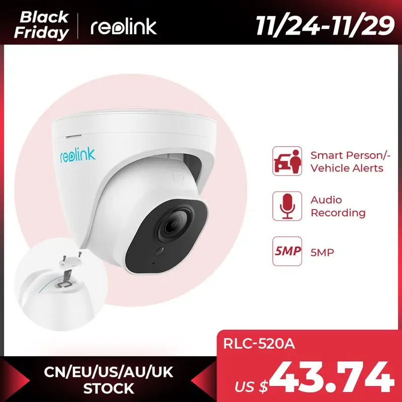 

Reolink RLC-520A PoE IP-камера купольная камера безопасности наружная камера видеонаблюдения камера CCTV человек Обнаружение автомобиля ночное видение