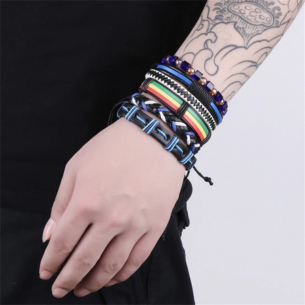 

WYBU Punk Style Six-Piece Color Leather Bracelet For Man Women Fasion Jewellery Retro Leather DIY Woven Layered Bracelet Gift