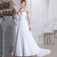 lace appliques chiffon long sleeves wedding dresses for women vintage formal wedding gown for bride sweep train vestido de novia