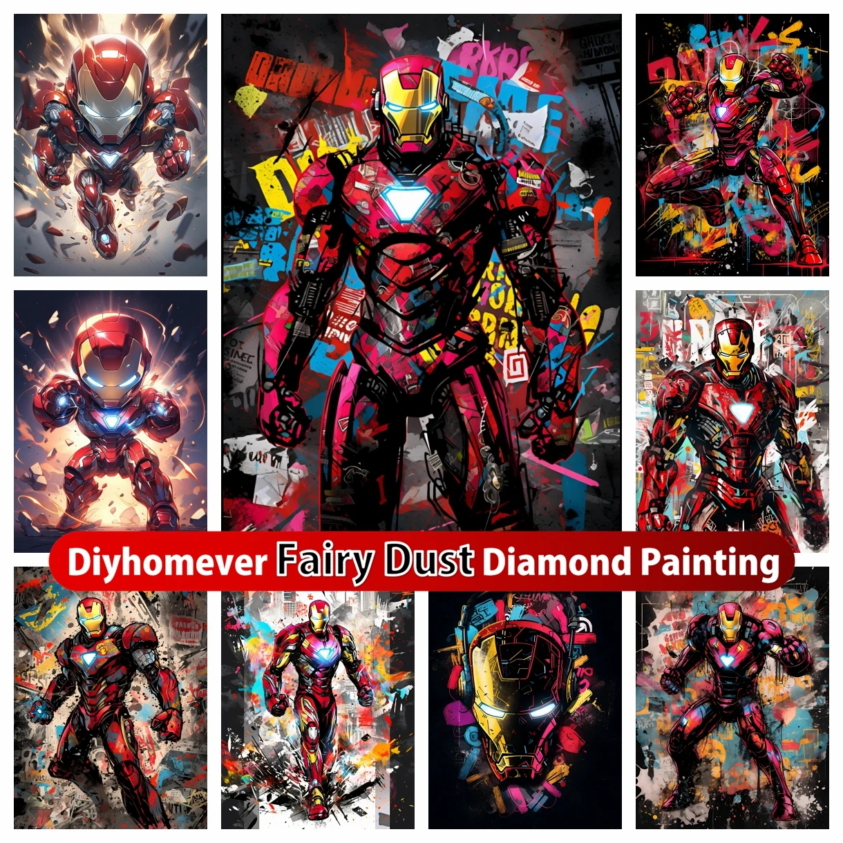 

Graffiti Iron Man Fairy Dust Diamond Painting Embroidery Marvel Superheroes Cross Stitch Mosaic Rhinestones Children's Gifts