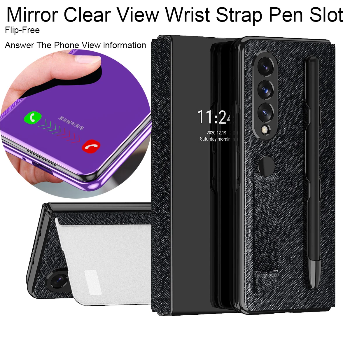 

Coque Fold 3 5G Funda Flip Case For Samsung Galaxy Z Fold 3 Stand PU Leather Phone Case Magnetic Wrist Strap Cover Capa Pen Slot