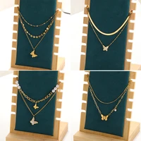 new elegant ladies butterfly necklace sexy clavicle chain stackable choker stainless steel double layer chains for women jewelry