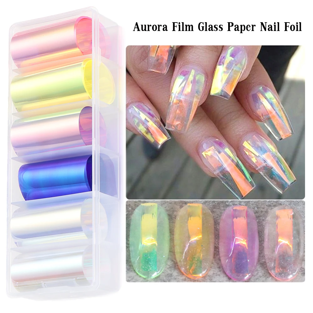 Aurora Film Glass Paper наклейки из фольги для ногтей голографический дизайн декоративный
