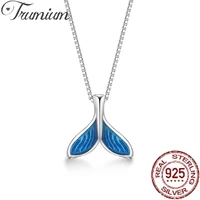 trumium 925 sterling sliver fish tail necklace whale blue tailed nautical chokers charm mermaid tail women pendant jewelry