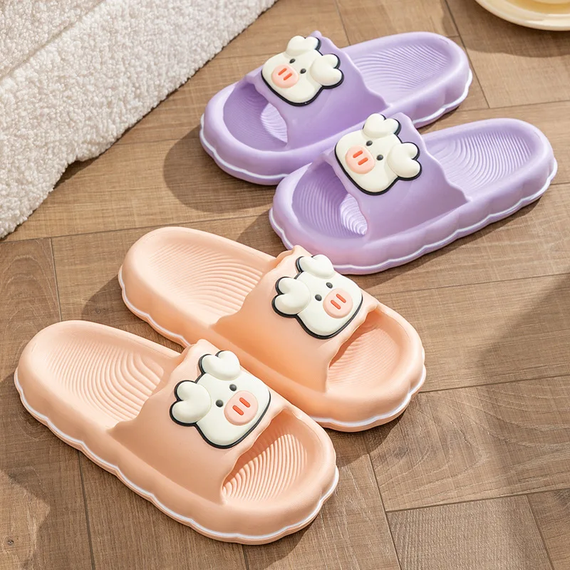 Women Cartoon Dairy Cow Decor Slippers Casual Non-Slip Ladies Sandals Indoor Bathroom Light EVA Soft Slides Platform Bread Shoes