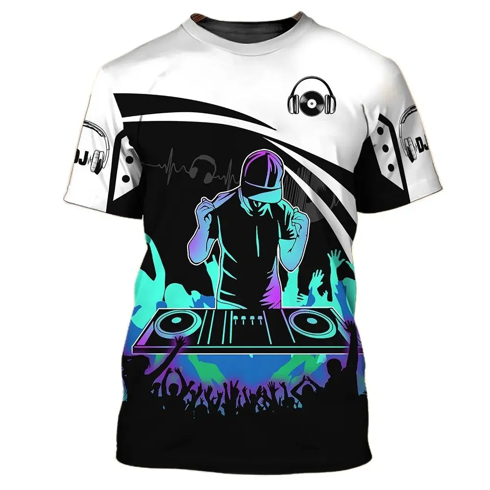 

DJ Rock T-shirt For Men Bar Nightclub Party Short Sleeve Fashion Trend Neutral Clothing 3D Musical Instrument Printed O-neck Tee