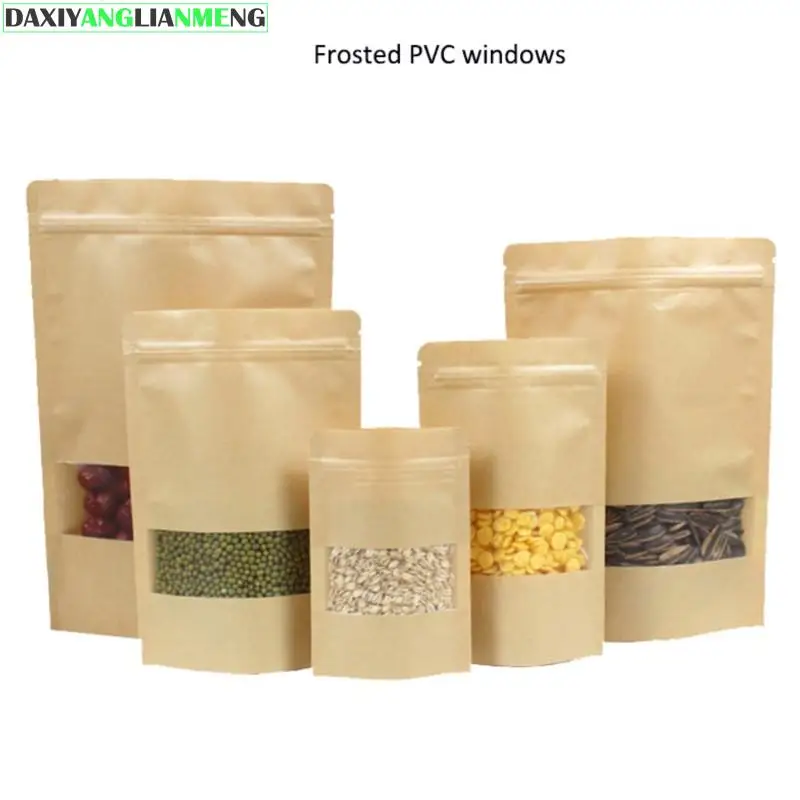 

Window Bag Lock Kraft Paper 15x22+4cm 100pcs Wxh Frosted Compression Type Plastic,kraft +pe Heat