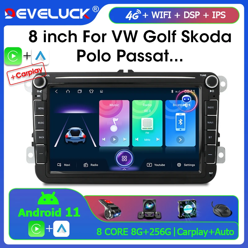 2 Din 4G Android 11 Car Stereo Radio for Volkswagen VW Passat B6 B7 CC Tiguan Touran GOLF POLO GPS Carplay Auto Head unit IPS