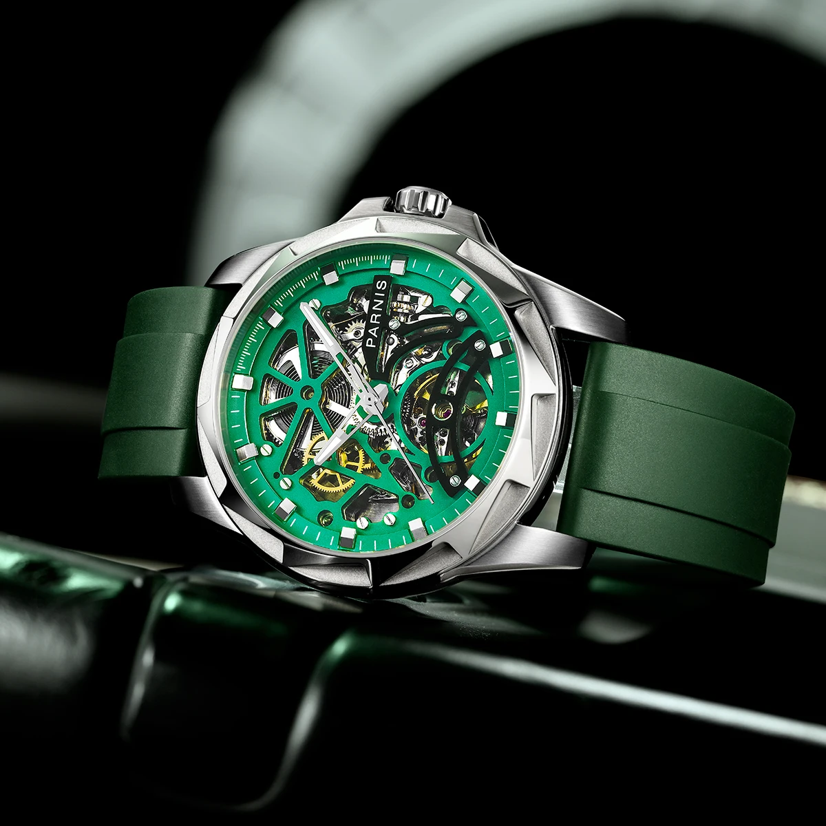 Модные мужские механические наручные часы Parnis 43 мм с календарем желтым