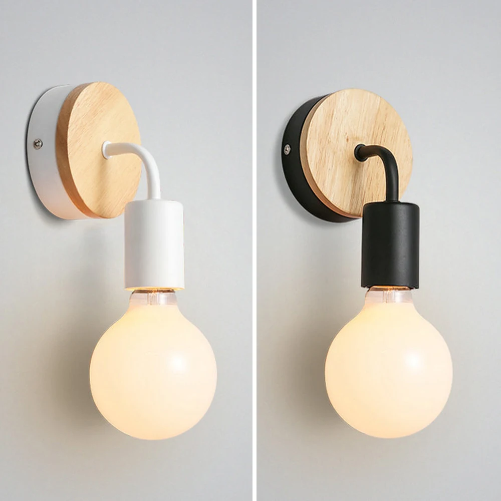 

Wrought Iron Wall Lamp Modern Simple Wood Wall Light Retro E27 Indoor Lighting for Living Room Bedroom restaurant Bar Corridor