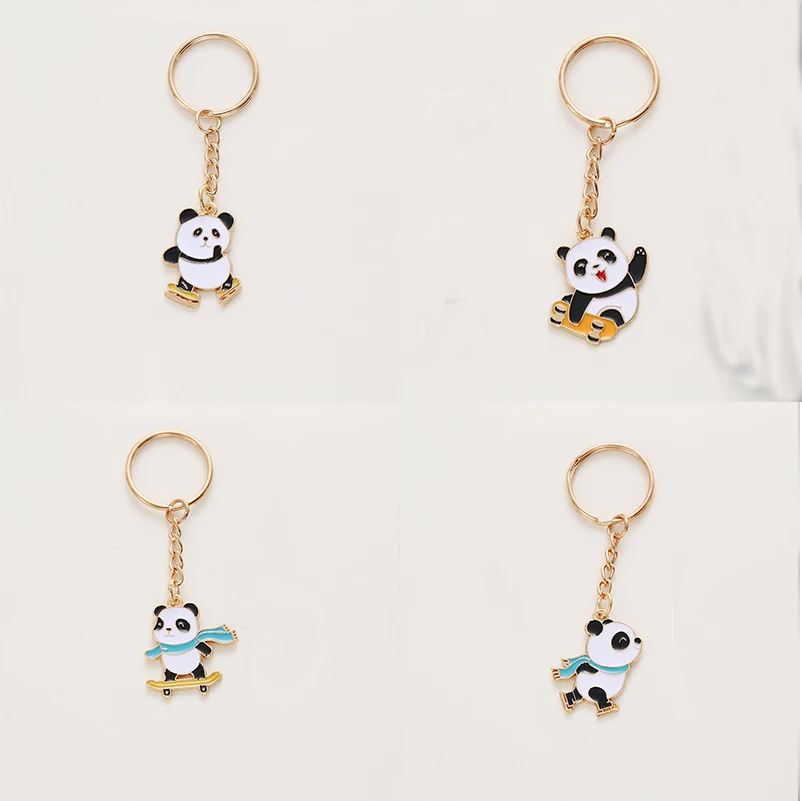 

Cartoon Sports Skating Panda Dunk Dun Dripping Oil Alloy Keychain Personality Creative Key Pendant Women'S Bag Accessories