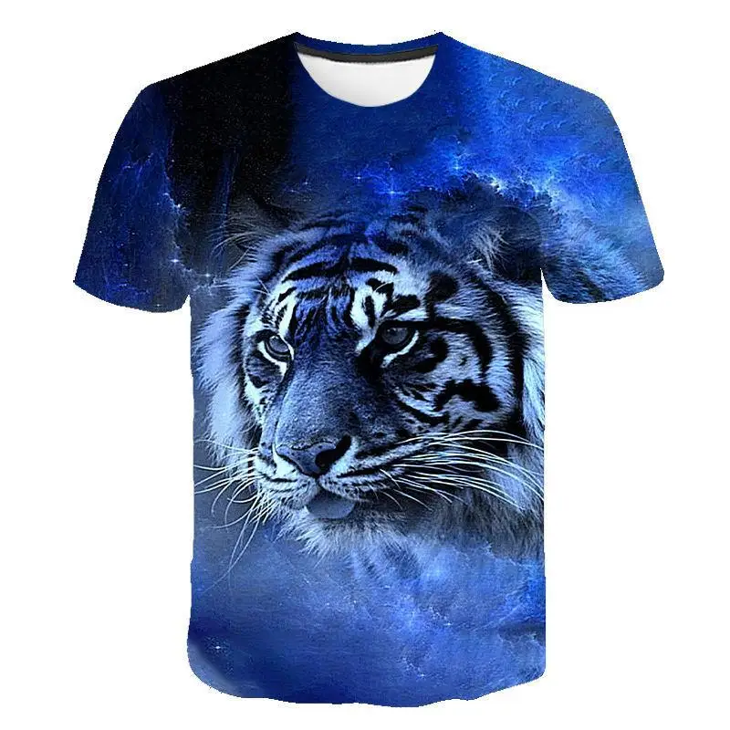 

Summer Men Fashion Lion Doodle Casual T-Shirt Pullover T-Shirt Personality 3D Tiger Graphic Short Sleeve T-Shirt Breathable Tee