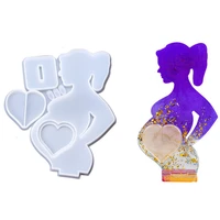 1pcs pregnant mom photo frame silicone mold heart shaped epoxy resin mold ornaments for handmade craft home table decoration