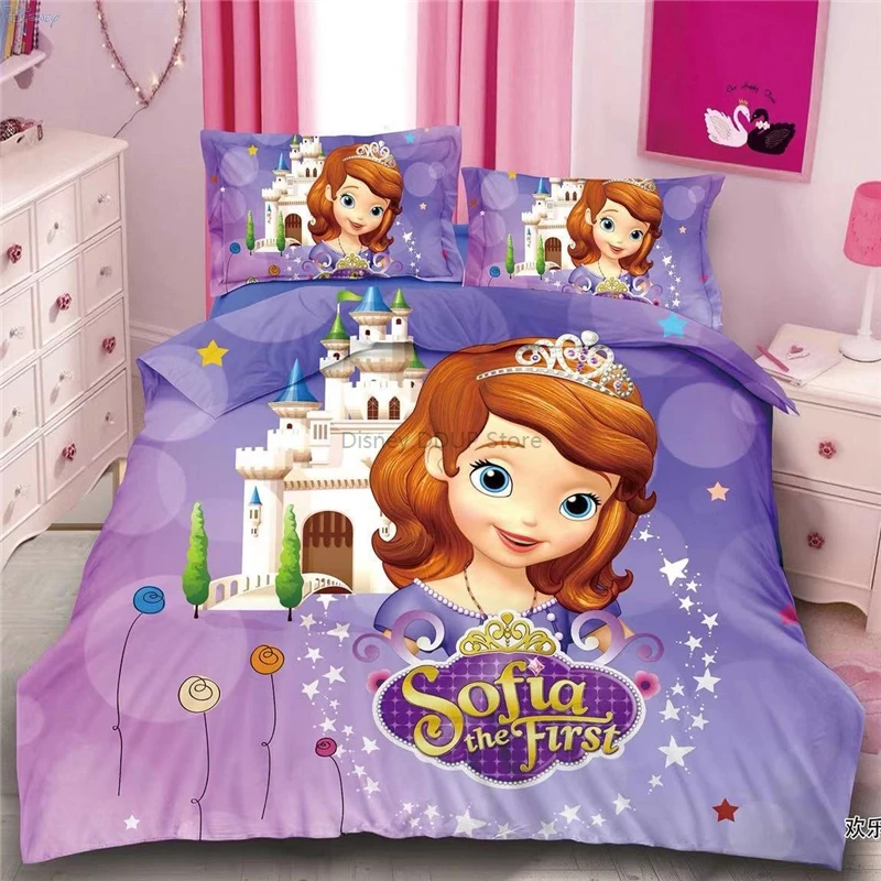 Purple Sofia The First Dream Castle Girls Bedding Set Frozen Anna Elsa Snow White Cinderella Princess Bed Cover Sheet Pillowcase