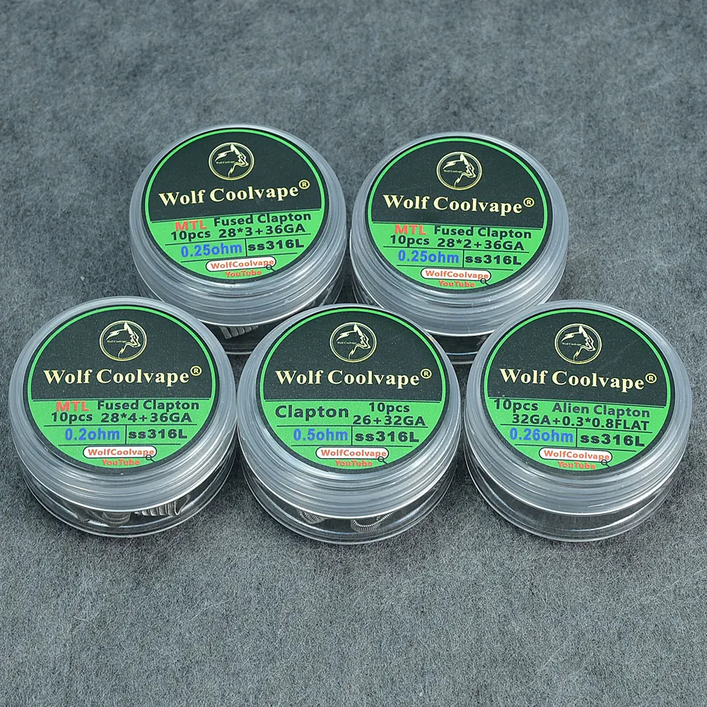 10 шт. катушки NI80/SS316L/A1 mtl Alien Fused Clapton Wire Катушки Tiger готовая катушка для RDA rta rdta